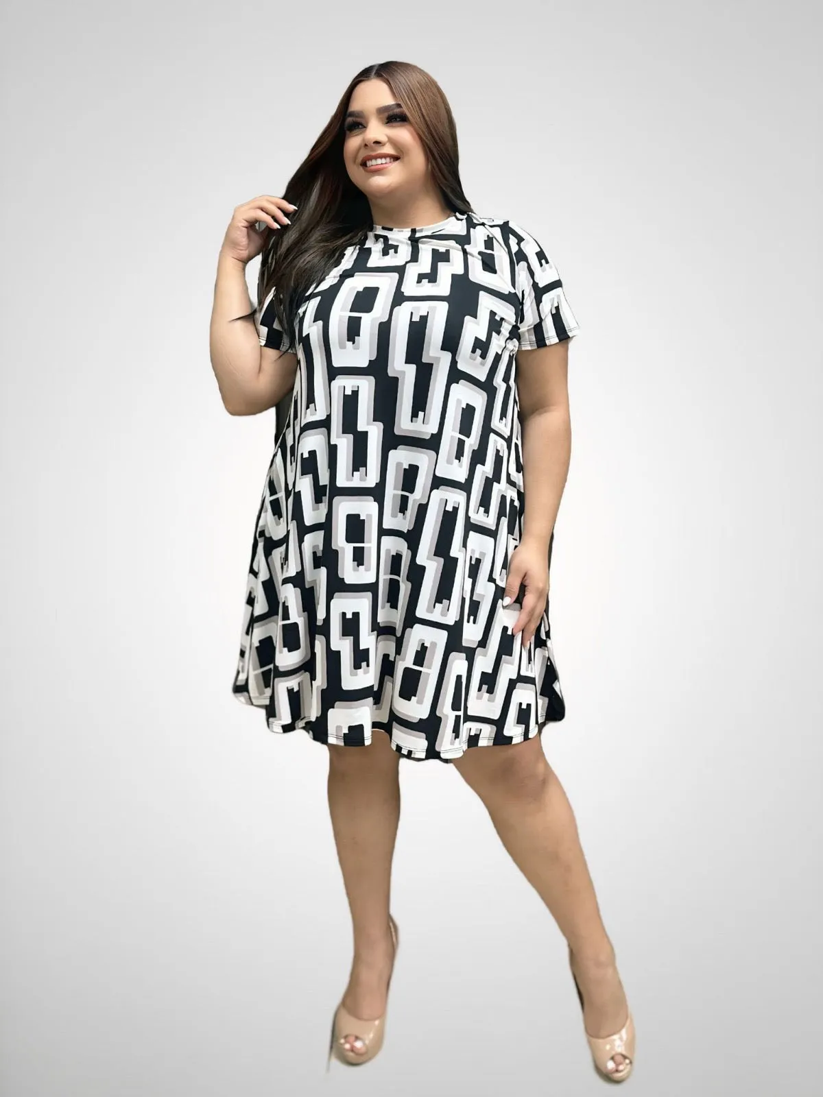 A Line Printed Short Dress