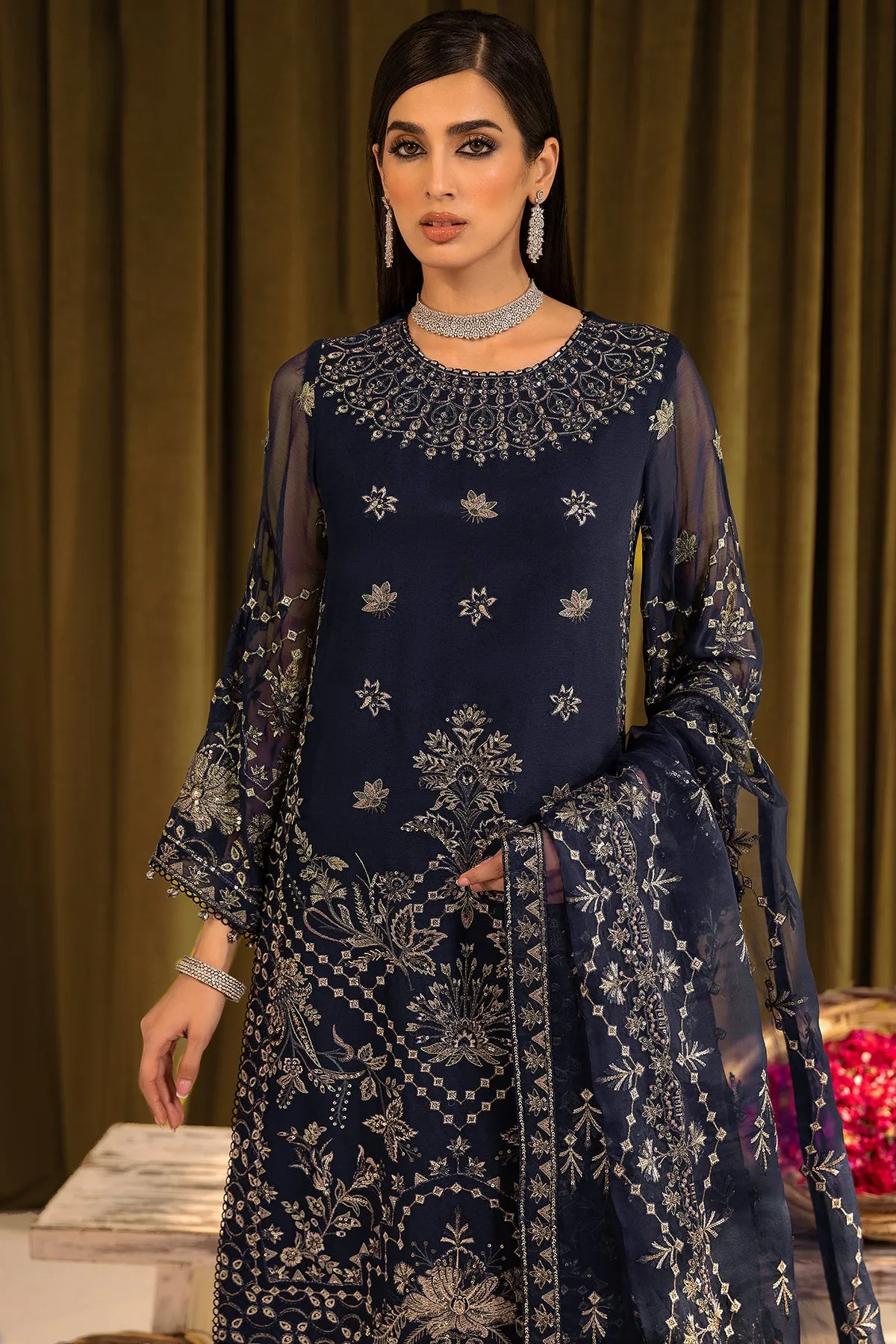 Alizeh Mehfil-e-Uroos Formal Collection – Daim - V16D08 Embroidered Chiffon Blue