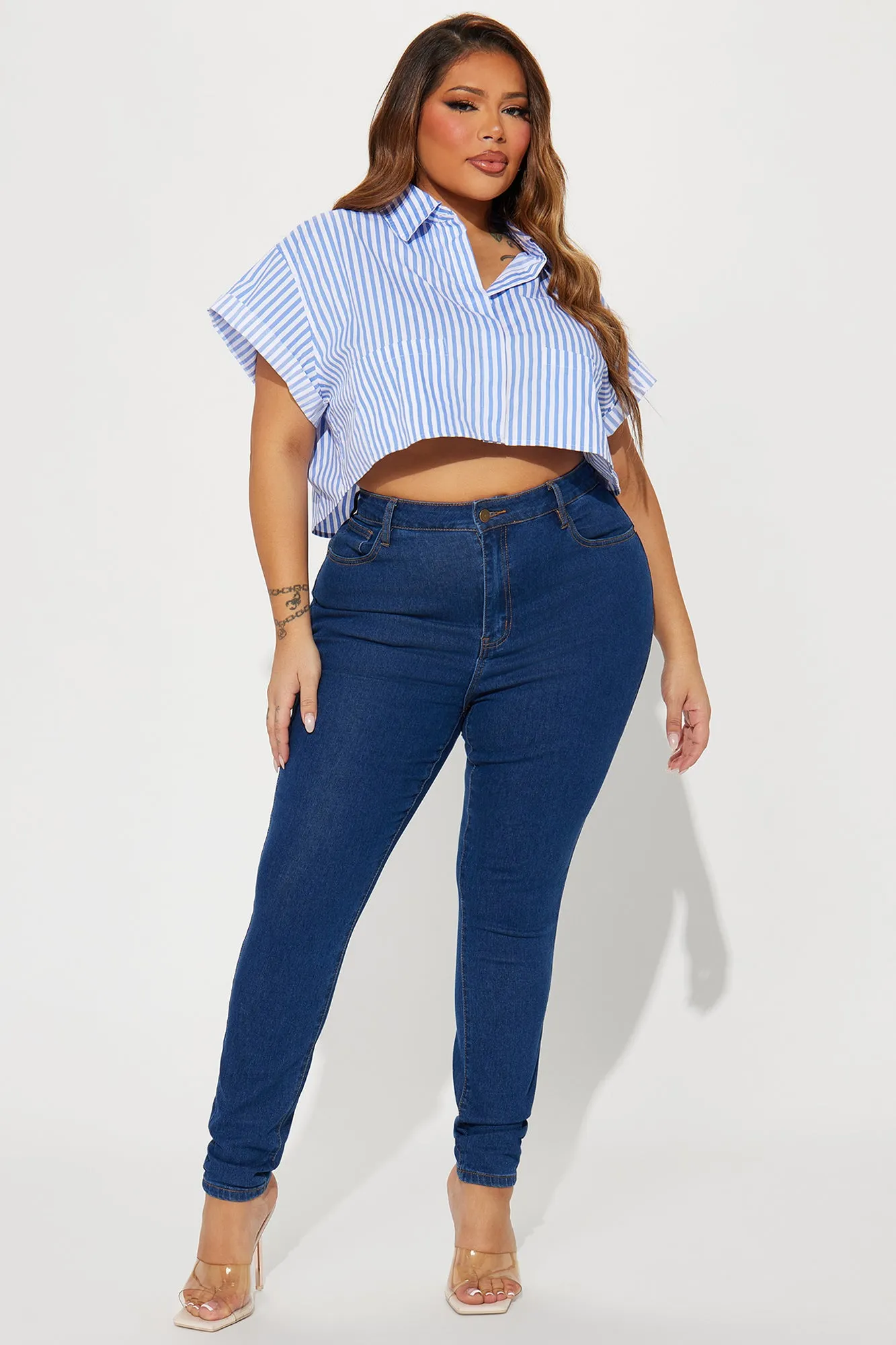 Beachside Babe Striped Shirt - White/Blue