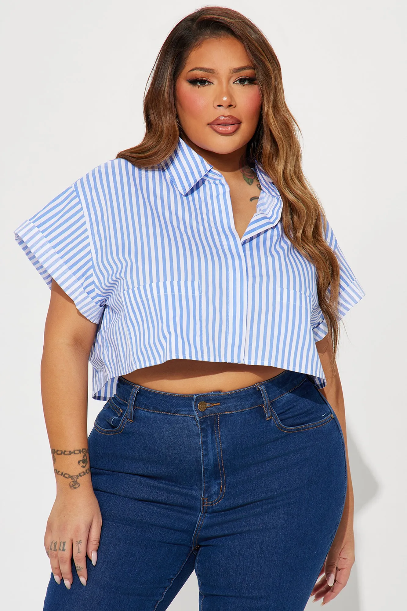 Beachside Babe Striped Shirt - White/Blue