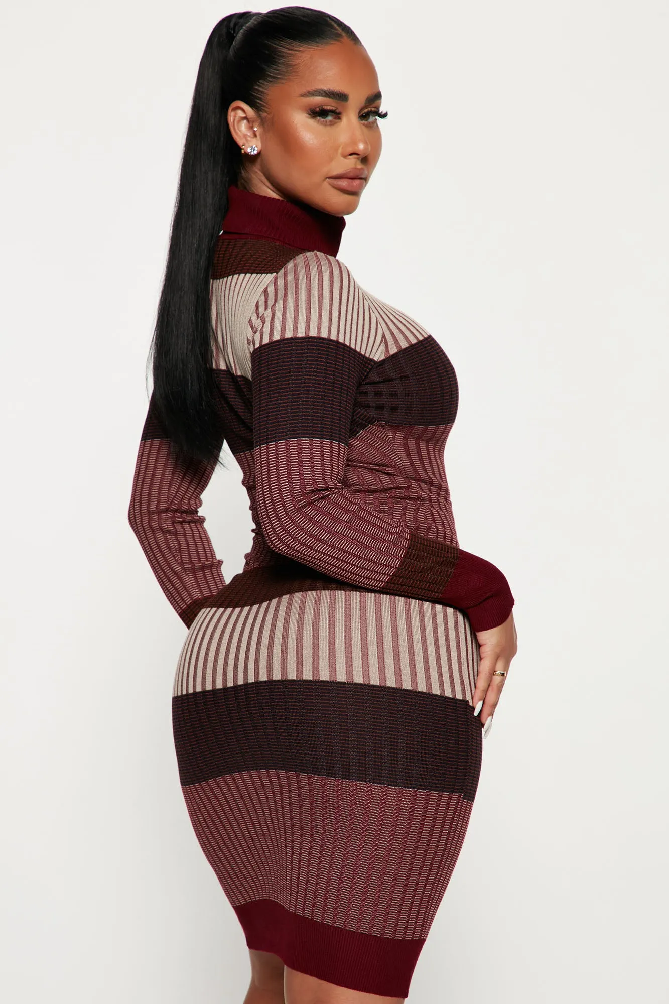 Becca Sweater Midi Dress - Burgundy/combo