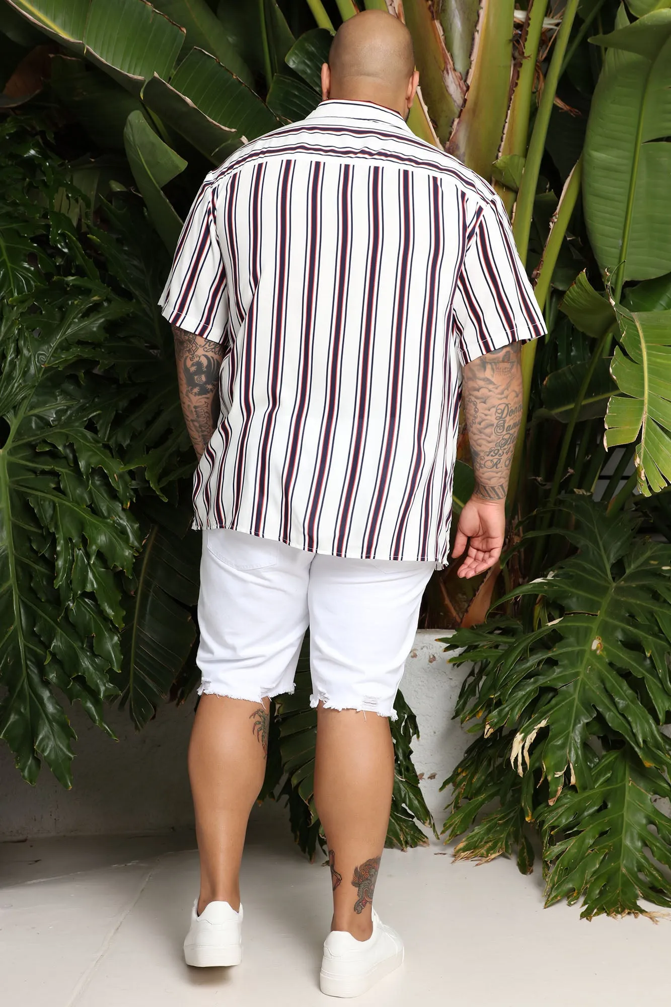 Benny Striped Short Sleeve Woven Top - White/combo