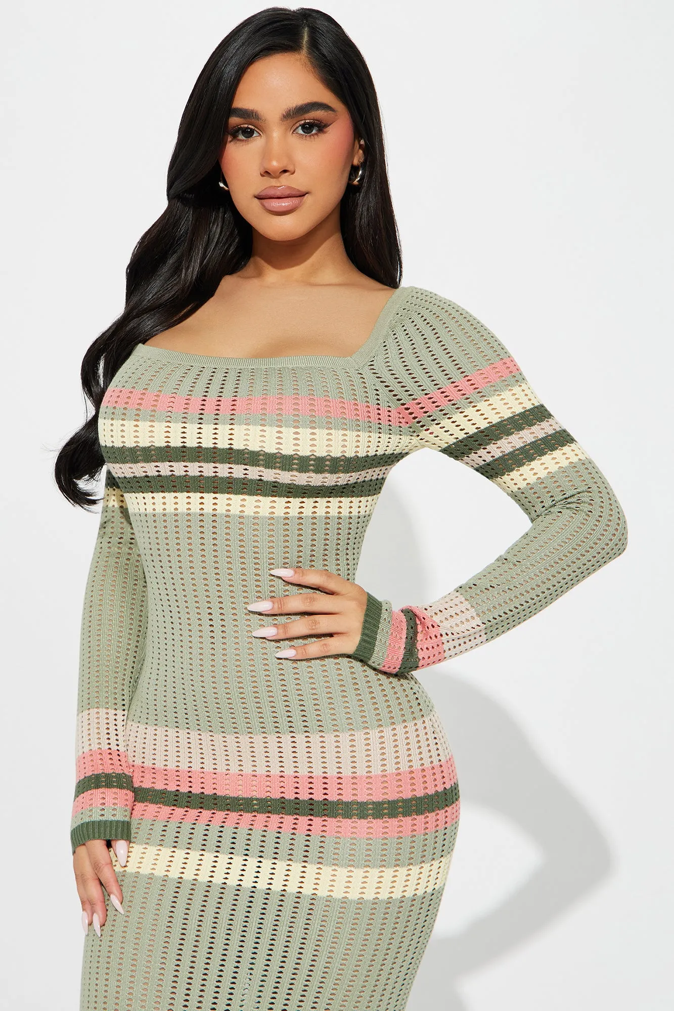 Bianca Sweater Midi Dress - Sage/combo