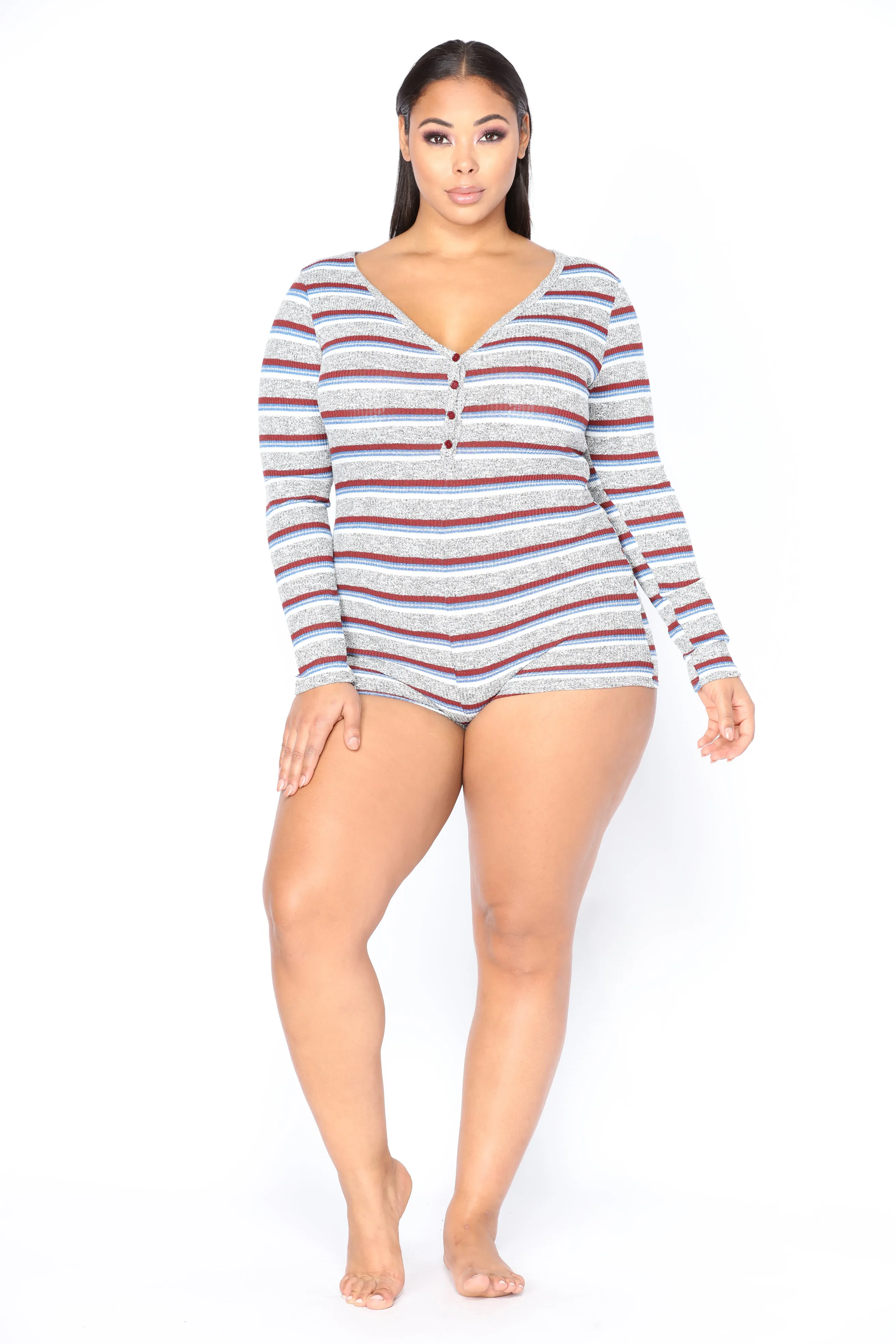 Big Bear Striped Romper - Grey/Stripe