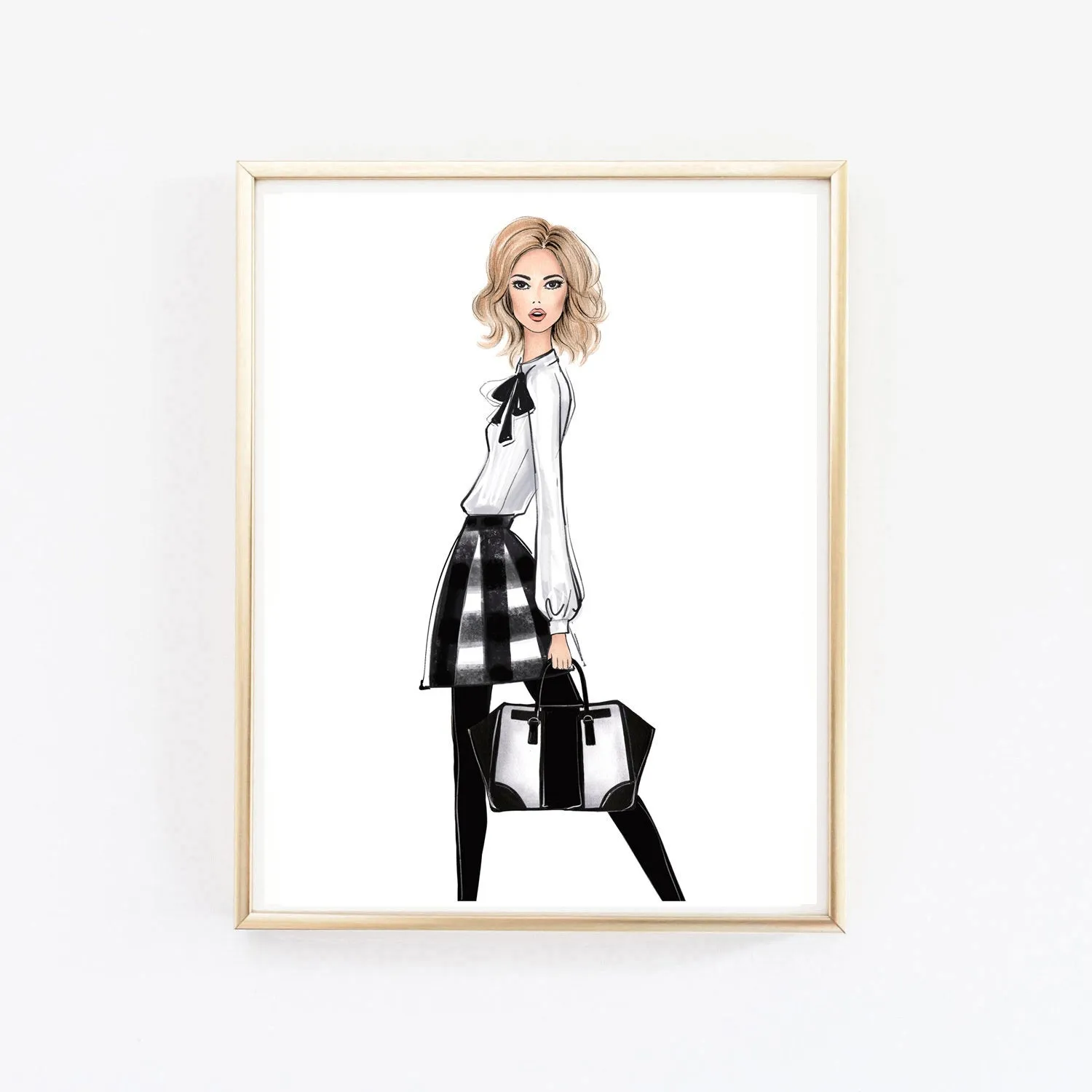 Black and white outfit girl art print fashion illustration