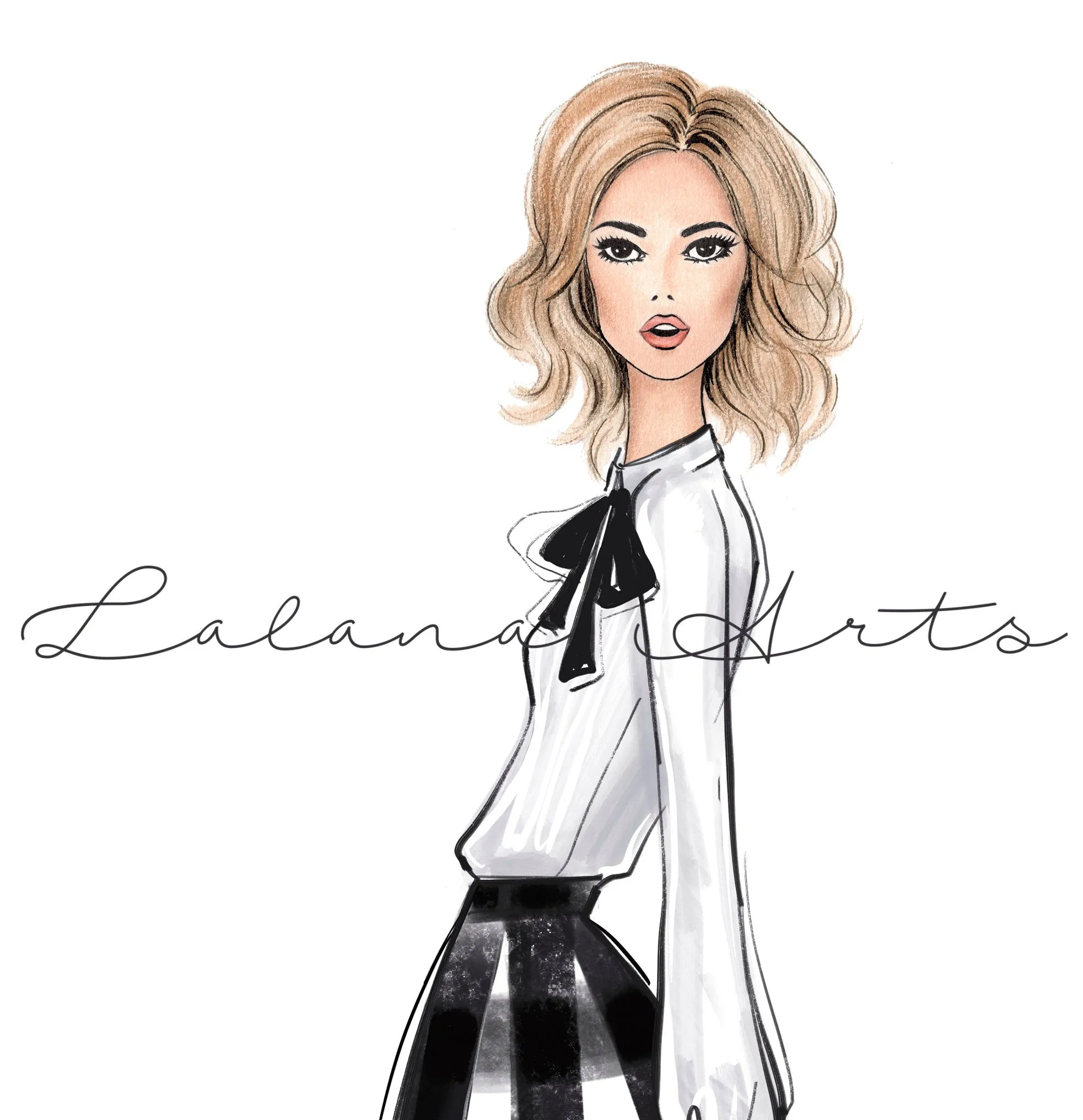 Black and white outfit girl art print fashion illustration