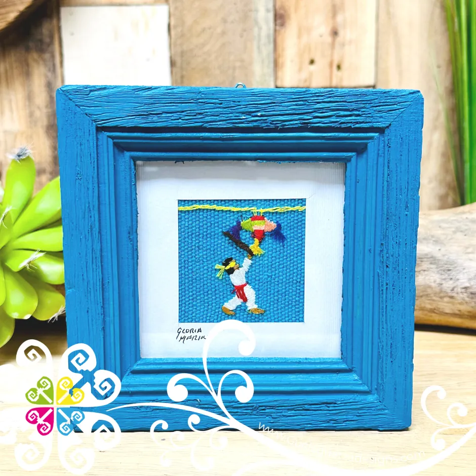 Blue Culturas Bordadas - Embroidered Wood Frame