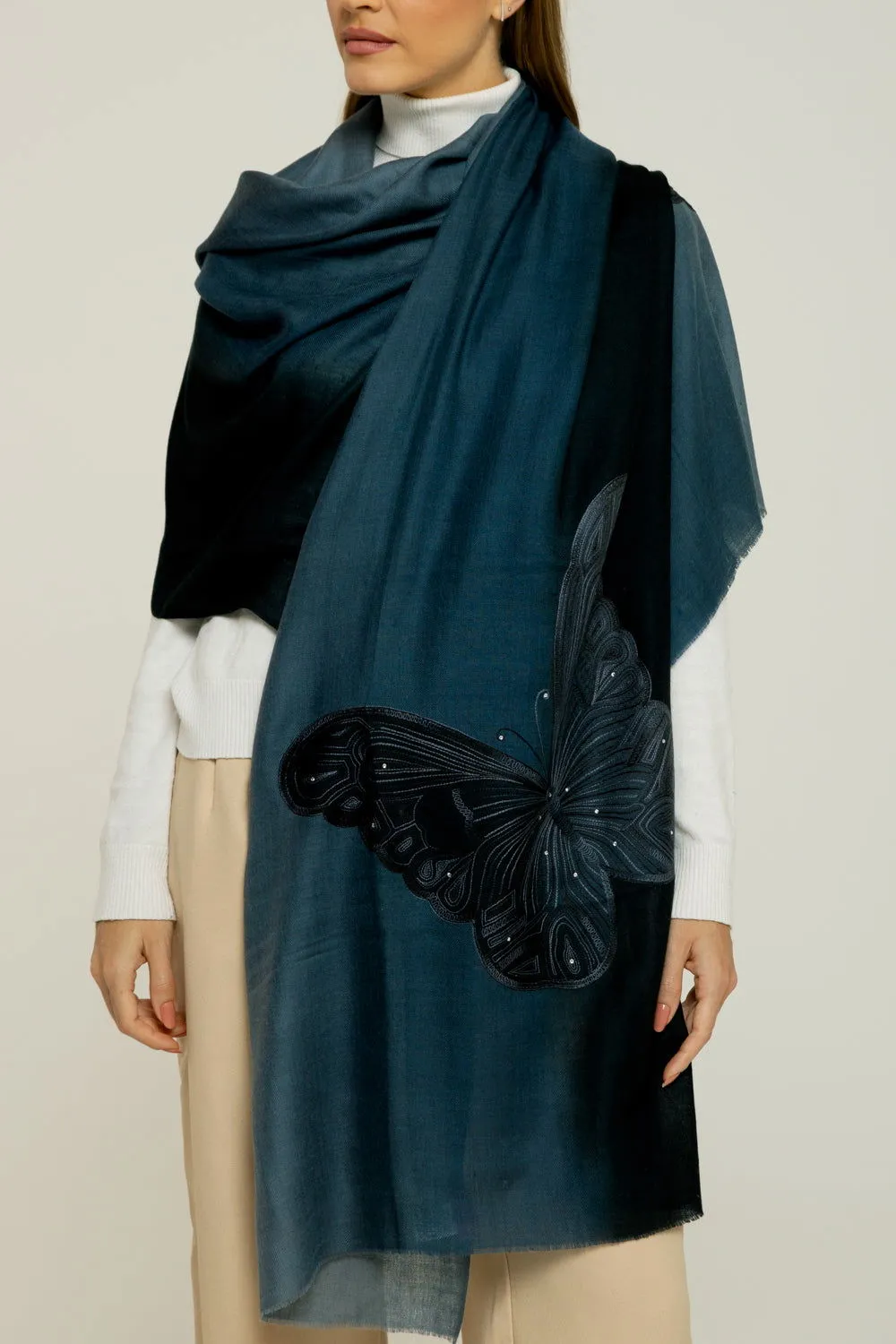 Cashmere Bordado butterfly marinho