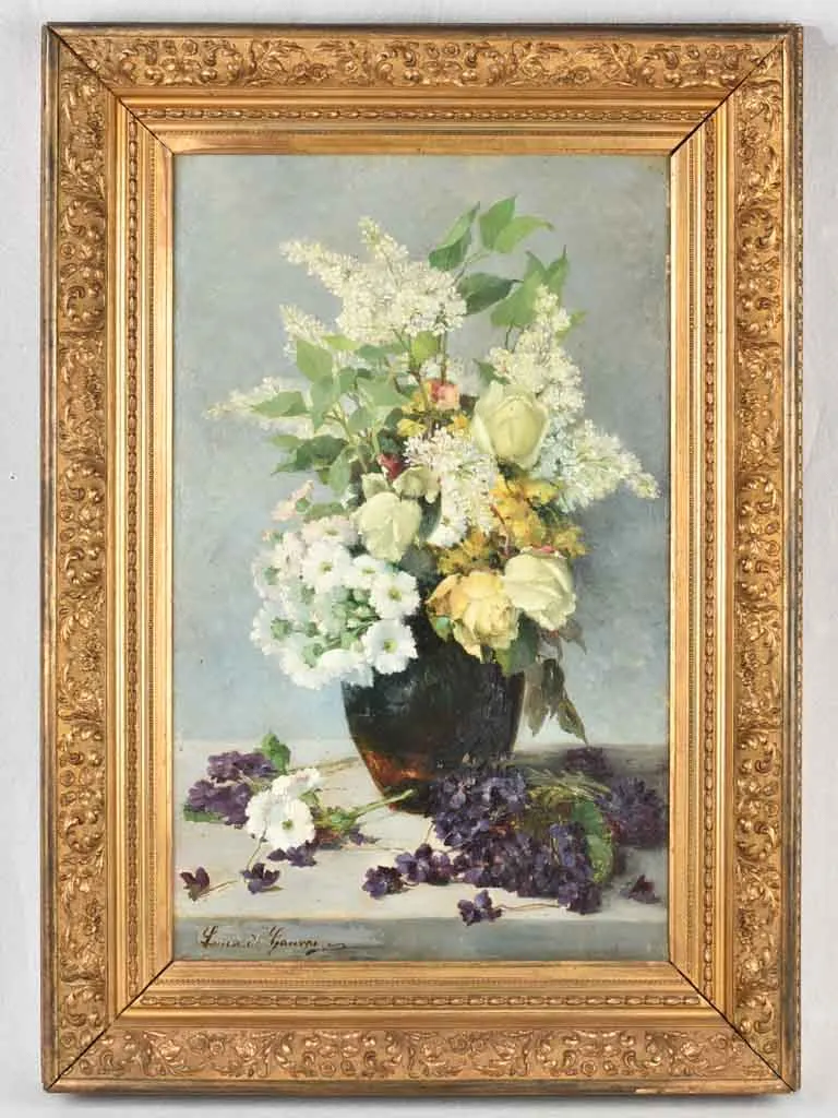 Floral still life with spring flowers, late nineteenth-century, Louise de Goussaincourt de Gauvain (1849 – 1921) 37½ x 26¾""