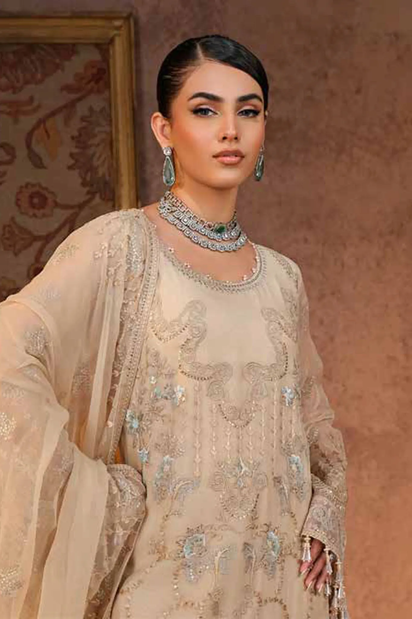 Lamisah Zebaish by Lavish Unstitched 3 Piece Luxury Chiffon Collection'2024-03-Beige