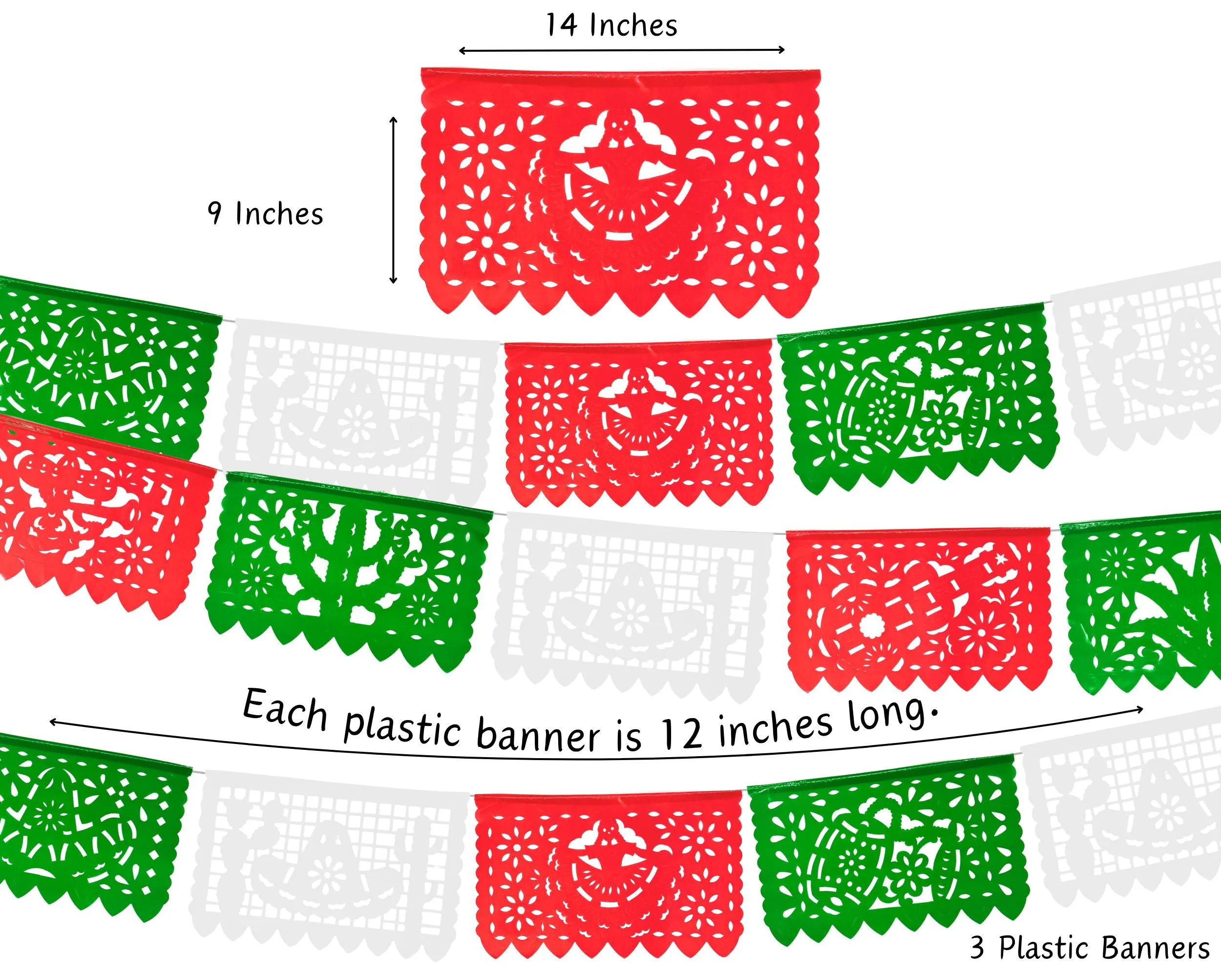 Mexican Independence Day Papel Picado Banner (3 Pack|Plastic)