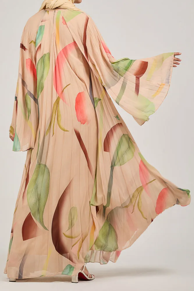 Olyndra Lush Chiffon Watercolor Floral Maxi Dress with Flared Sleeves