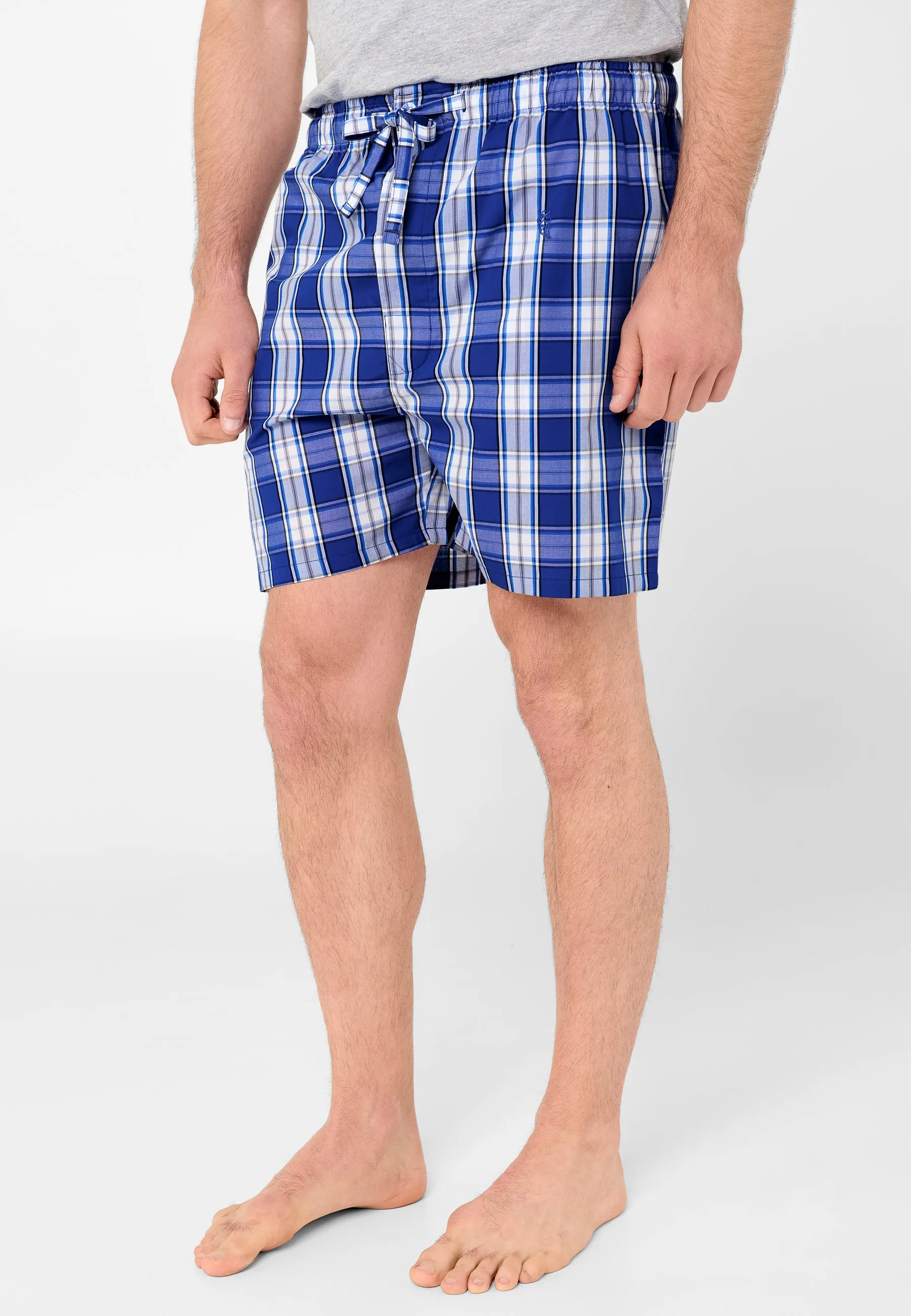 Pantalón Pijama Hombre Corto Algodón Popelín Cuadros - Azul 8500_37