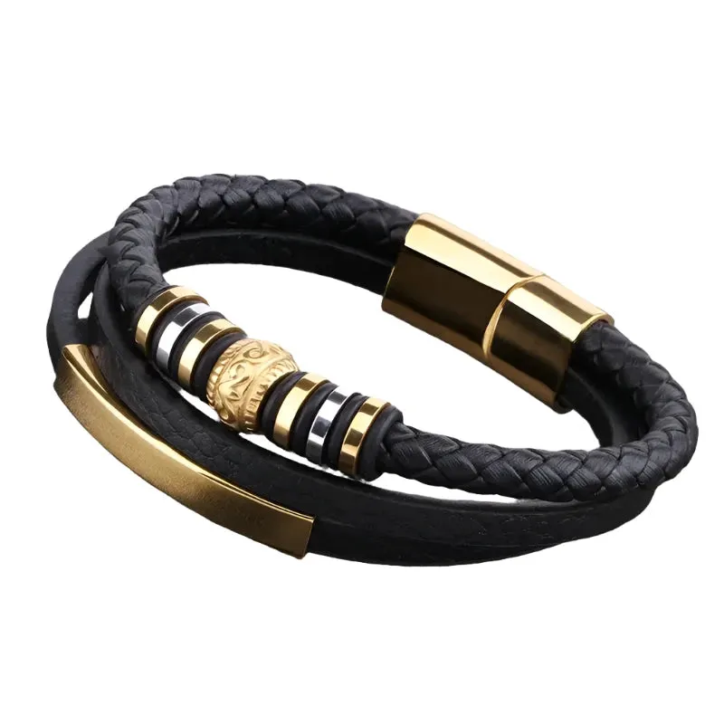 Pulsera de cuero multicapa para hombre