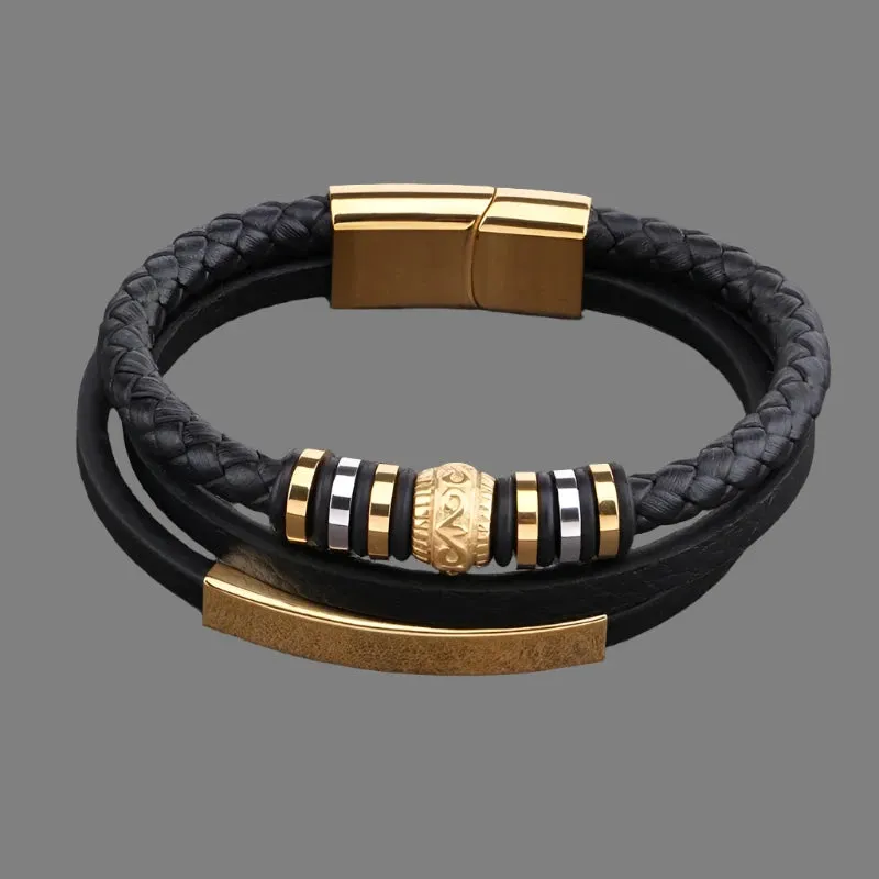 Pulsera de cuero multicapa para hombre