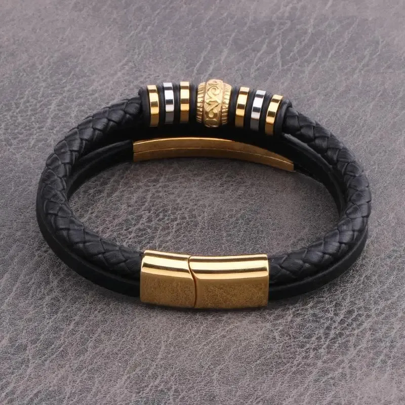 Pulsera de cuero multicapa para hombre