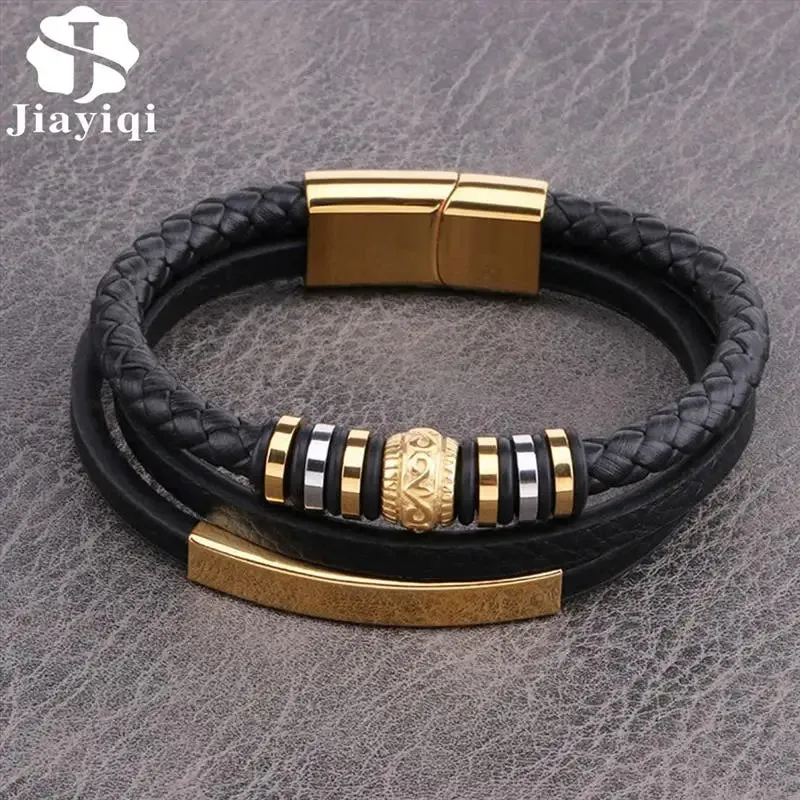 Pulsera de cuero multicapa para hombre