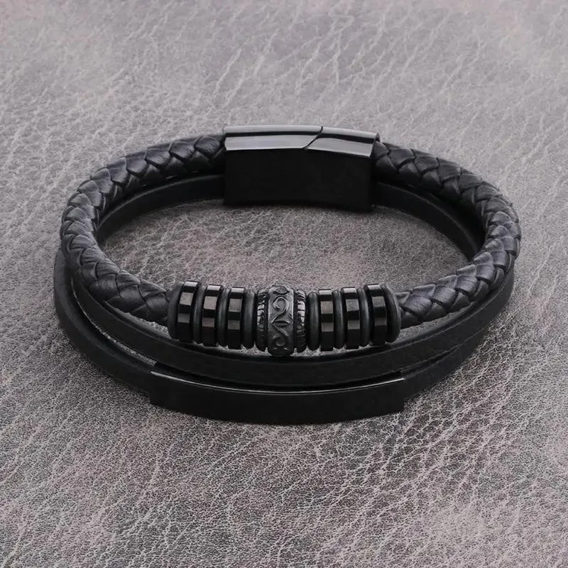 Pulsera de cuero multicapa para hombre