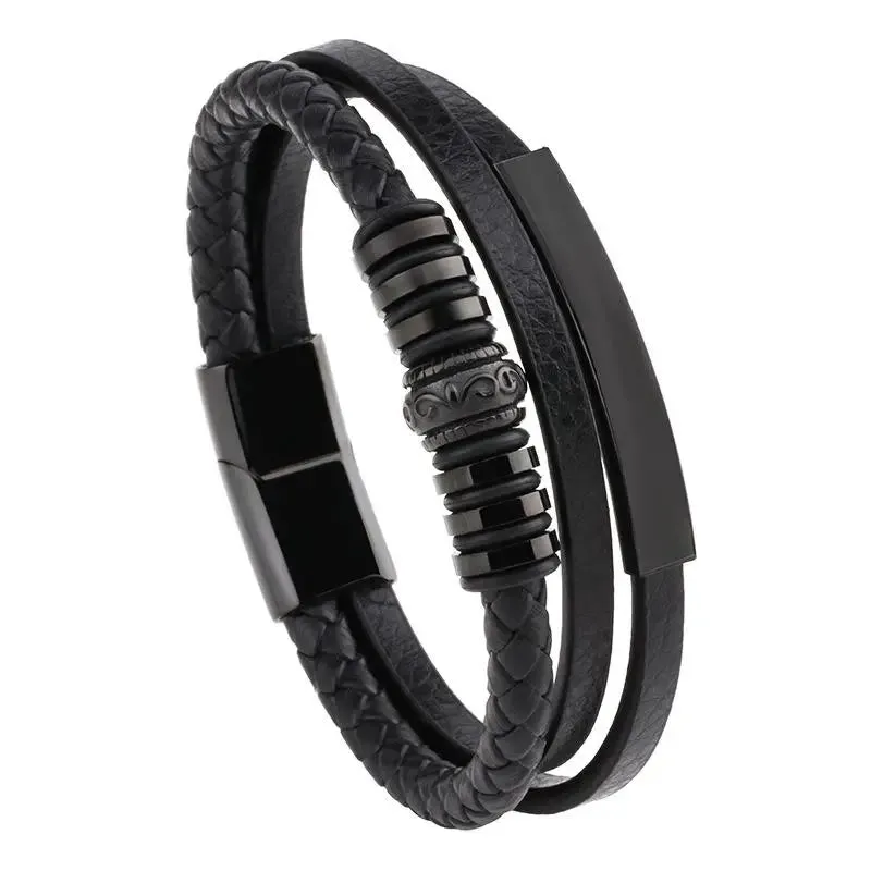 Pulsera de cuero multicapa para hombre