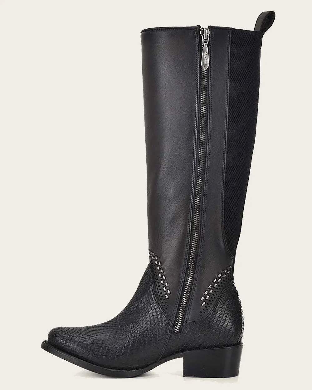 Riding style black exotic boot