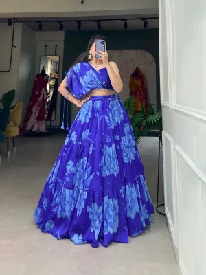 Royal Blue Floral Chiffon Lehenga Co-ord Set