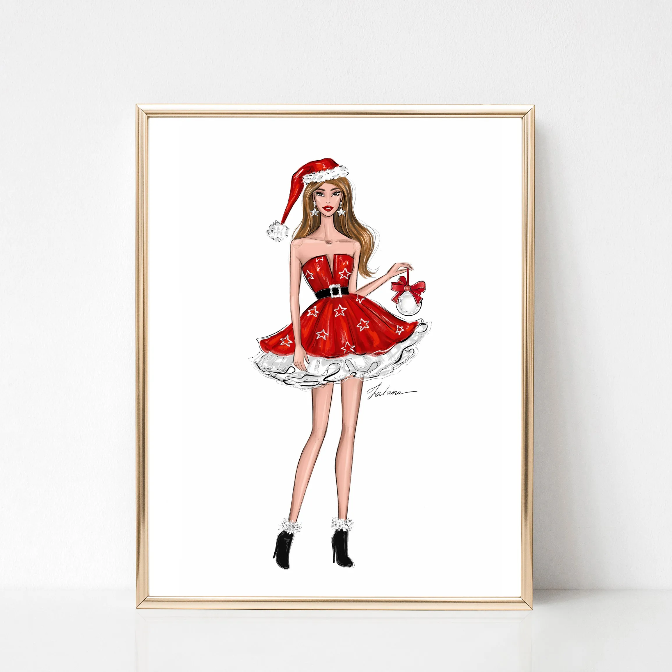 Santa Claus outfit girl Christmas art fashion illustration