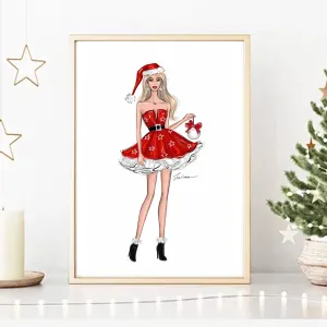 Santa Claus outfit girl Christmas art fashion illustration