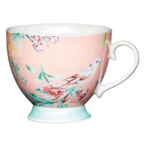 Taza de porcelana con diseño de pájaro y flores.